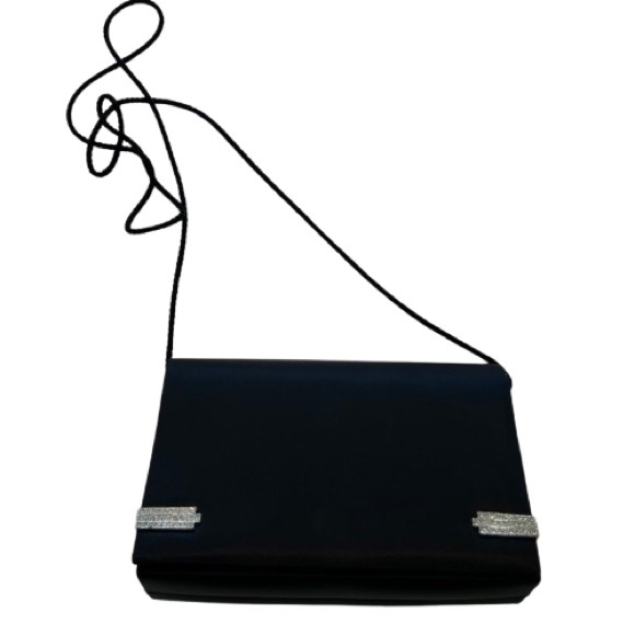 Valerie Stevens Satin Evening Bag Rhinestones Clutch Shoulder Strap Mirror - Picture 1 of 7